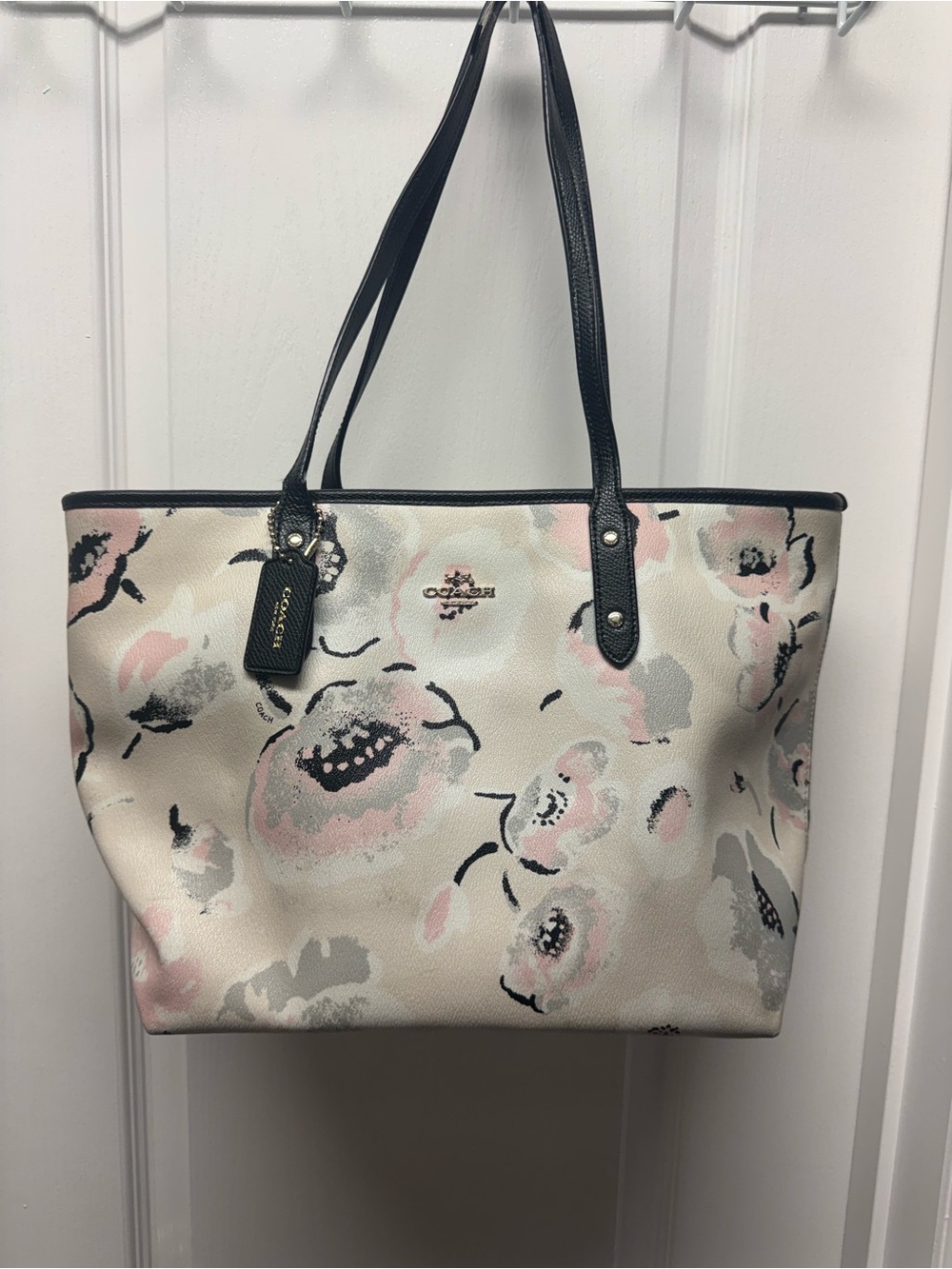 Coach Floral Tote in Cream, Pink and Gray